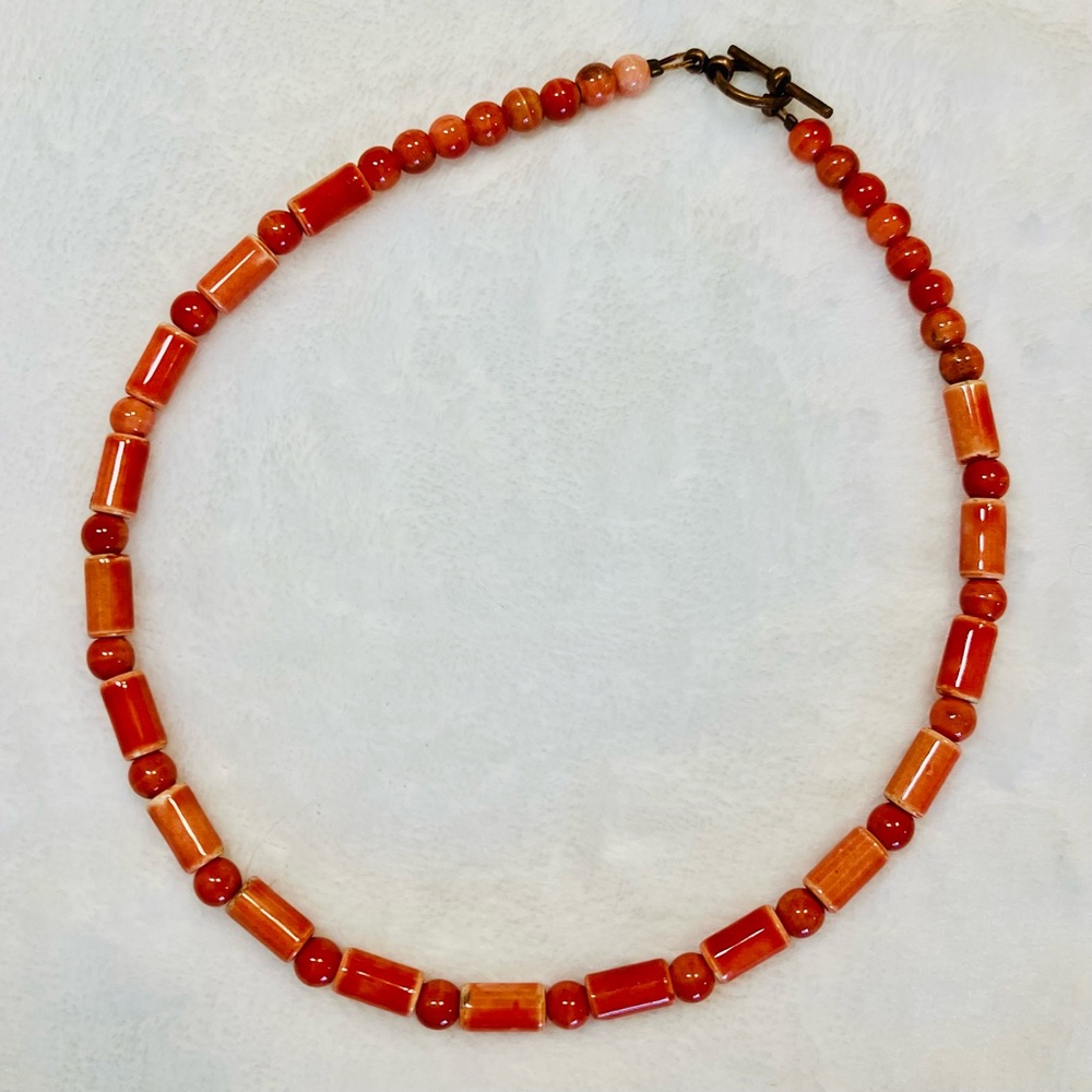 Coral Ceramic Beaded Necklace